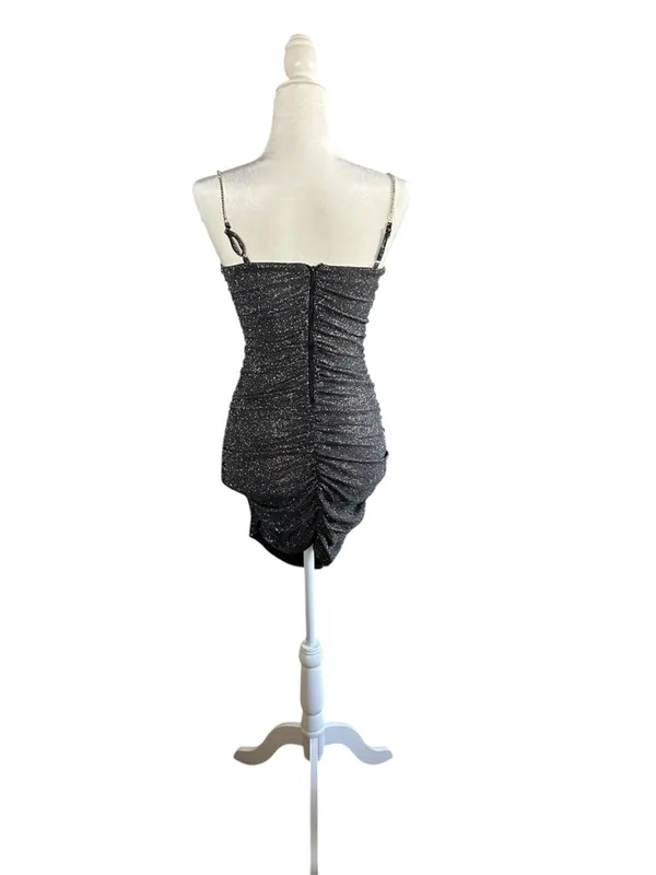 Windsor Black Glitter Sparkle Rhinestone -Strap with ruched detail Mini Dress - Image 2