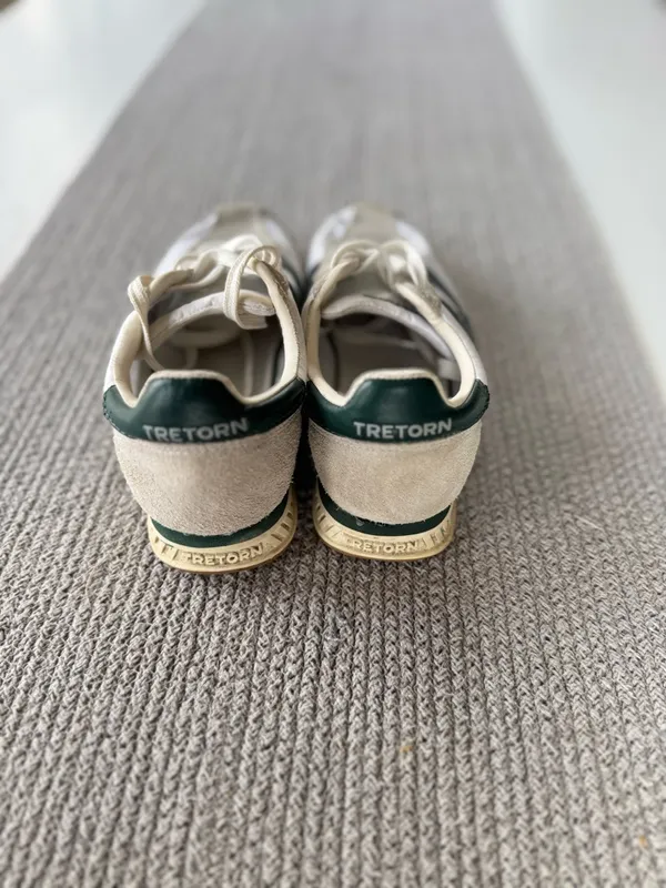 Vintage 90s Tretorn Rawlings Green and White Suede Leather Sneakers Size 7 - Image 4