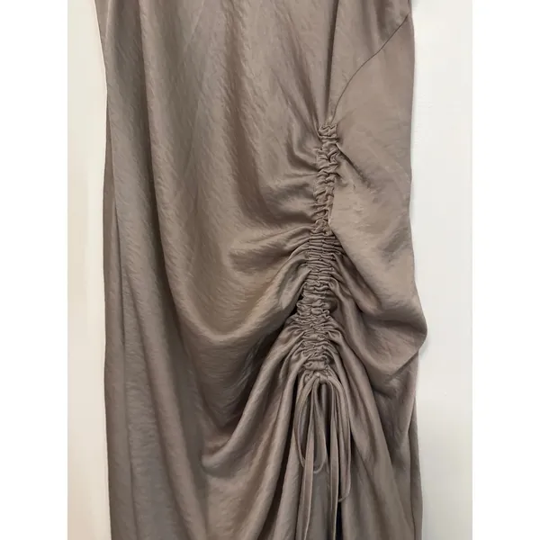 House of Harlow 1960 Womens Taupe‎ Ruched Side Satin Midi Dress XL Sleeveless - Image 3