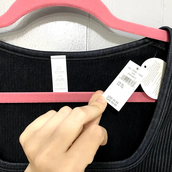 NEW Aerie Offline Black Sidewalk Seamless Ribbed Long Sleeve Cropped Top XL - Image 2