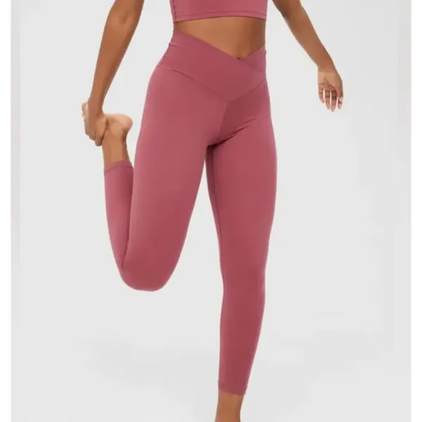 Aerie Offline Real Me Crossover High Waisted Leggings Pink XL Short Brick Stone - Image 2