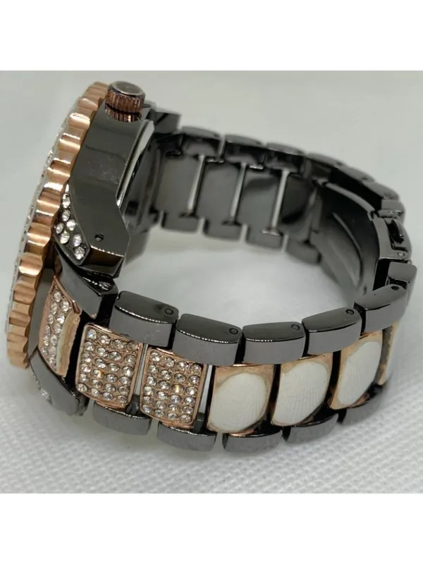 DayTrip iced dial gold black tone women watch large case 46mm size 6.5” running - Image 4