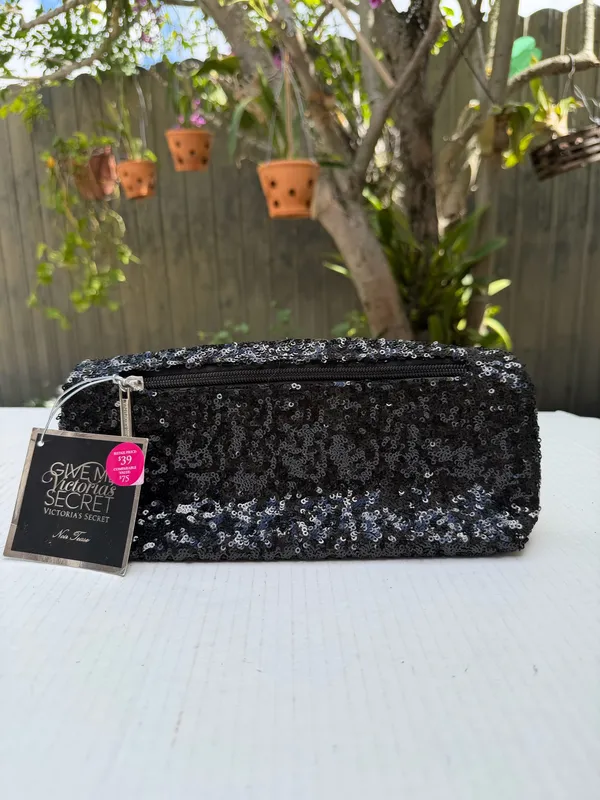 Victoria’s Secret Black Sequin Clutch Cosmetic Bag NWT Give Me VS Evening Pouch - Image 13