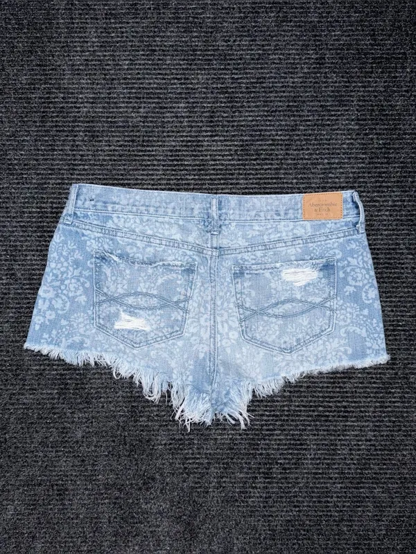 Abercrombie Fitch Low Rise Micro Mini Floral Denim Distressed Jean Shorts 8 Y2K - Image 2
