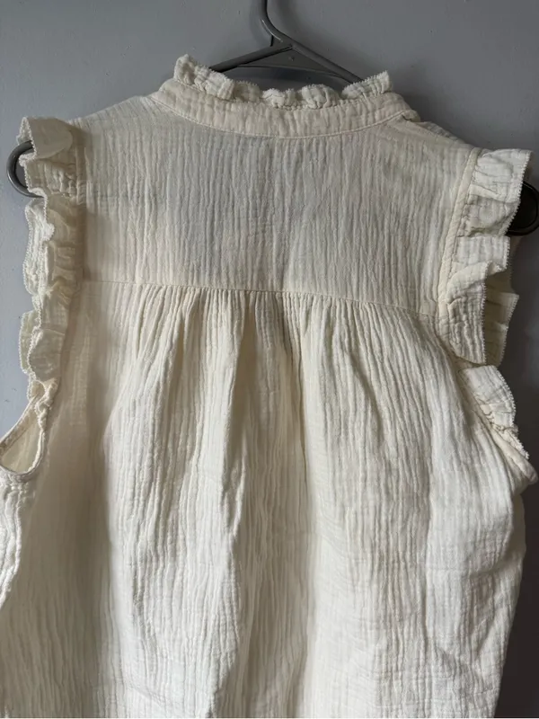 J. Crew Ruffle Sleeve Cotton Gauze Sleeveless Top Beige Ivory Flowy Boho Size M - Image 7