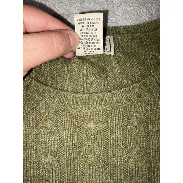 ll bean lambs wool cable knit sweater green womens large VTG - Image 5
