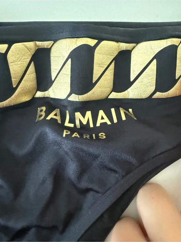 Balmain Black Bikini with Gold Chain Trim - Image 2