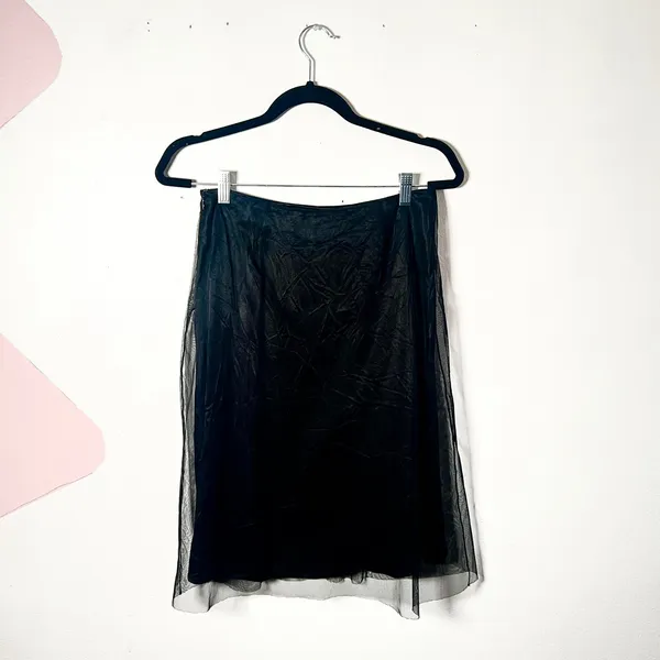 VTG Y2K Black Mesh Midi Skirt Sz‎ 6 Fairycore Gothic Floral Indie Sleaze 2000s - Image 2
