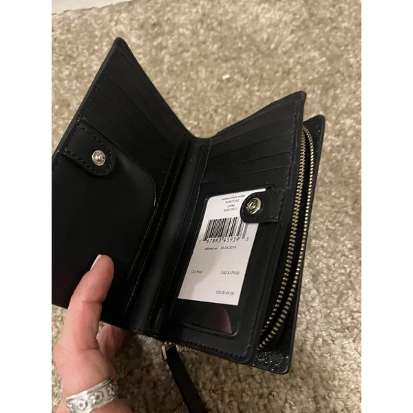 Kate Spade Joeley Glitter Medium Bi Fold Compartment Wallet Black NWT - Image 5