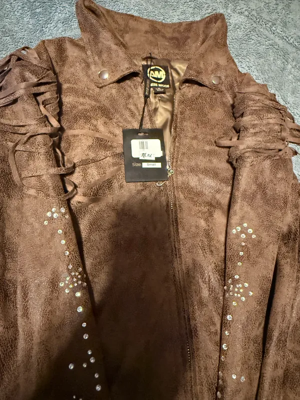 ameri mode suede fridge leather jacket Brown - Image 3