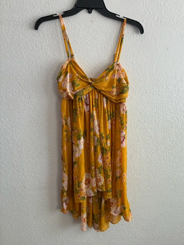 Free People Boho Mirage Yellow Floral Print Hi-Low Tunic Top S - Image 9