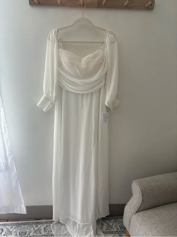 Lulus Adorna White Off-the-Shoulder Maxi Dress Size Small NWT Wedding Beach - Image 4