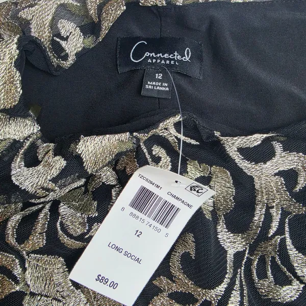 Connected Apparel NWT 39P Black‎ Champagne Floral Lace Capelet Maxi Dress 12 - Image 4