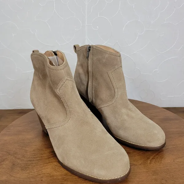 Lands' End Women Ankle Boots Size 10 Brown Tan Suede Zip Up Block Heel Casual - Image 7