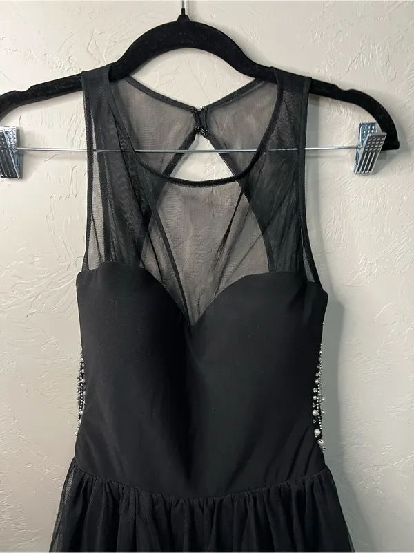 Blondie Nites Stacy Sklar 56671 Black Pearl Embellished Open Back Mini Dress - Image 4