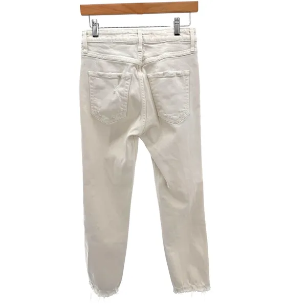 AMO Bella White Oak Distressed‎ High Rise Slim Straight Jeans Off White 27 - Image 4