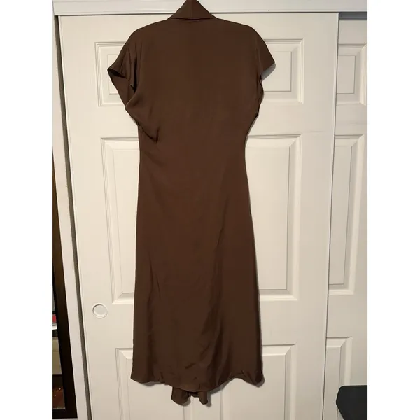 Zara Luxury Cowl Neck Chocolate Brown Midi Dress Flowy Collection‎ Capsule - Image 4
