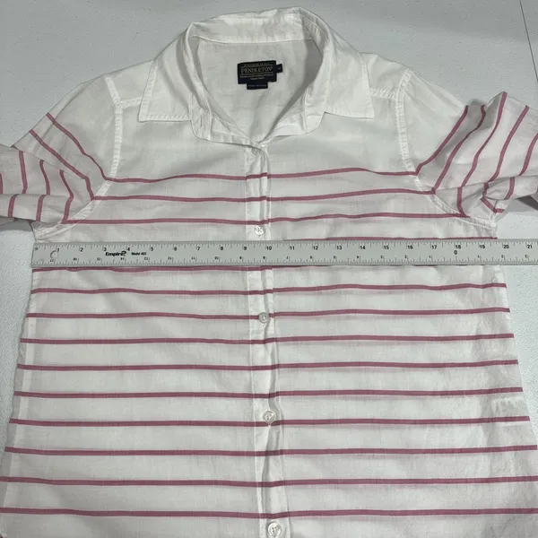 Pendleton Womens Button Down Shirt White Red Stripes Long Sleeve Top Size M - Image 5