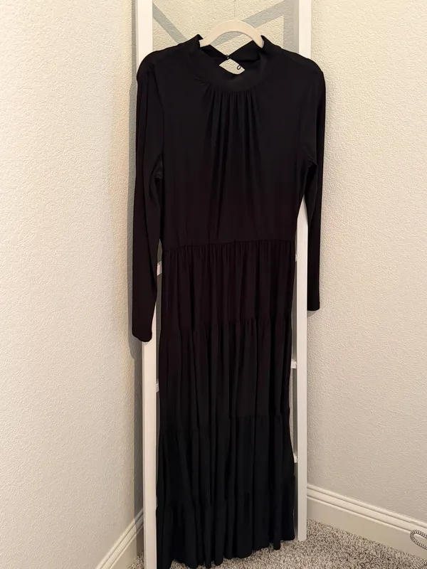 Taylor Black Long Sleeve Tiered Maxi Dress Open Back - Image 3