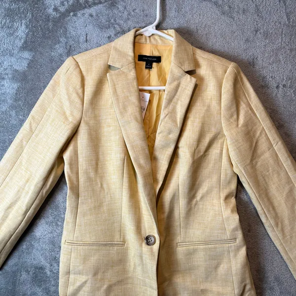 Ann Taylor Crosshatch Long Blazer Size 0 Yellow‎ New Office Work Career - Image 2