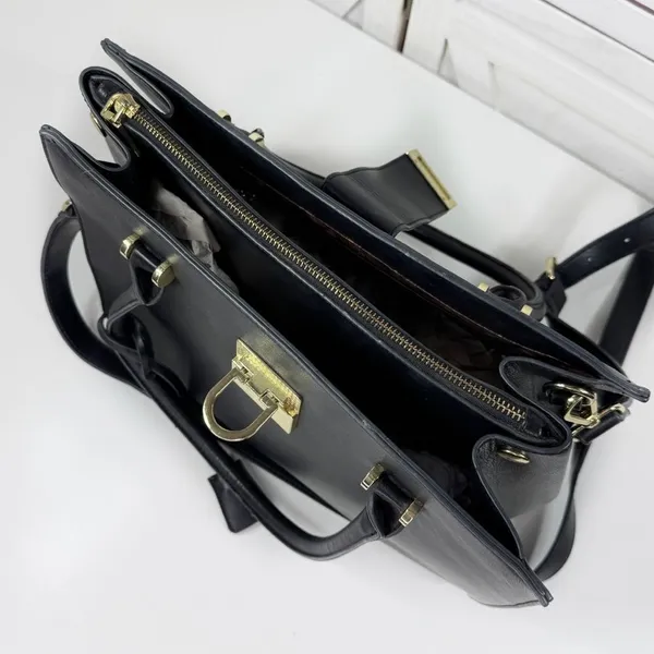 La Terre Multi Compartment Satchel Bag Handbag Purse Black‎ Large - Image 6