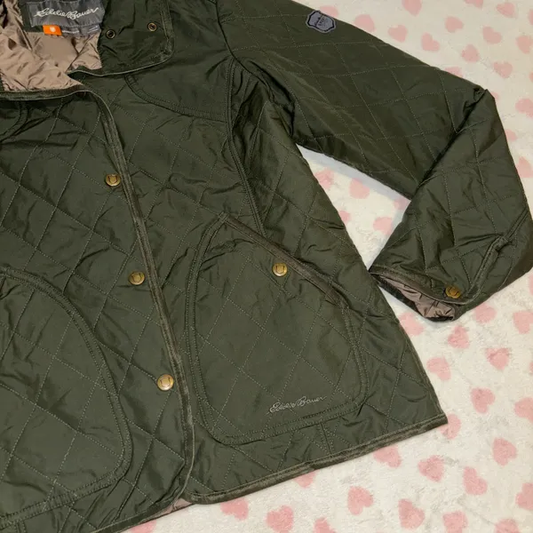 Eddie Bauer green quilted jacket size small - Image 2