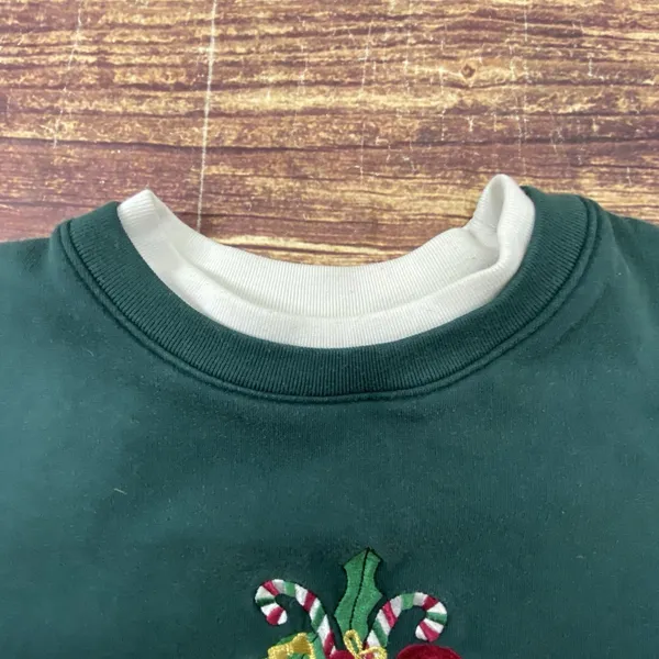 Vintage Classic Elements Christmas Sweatshirt Womens XL Green Embroidered - Image 5