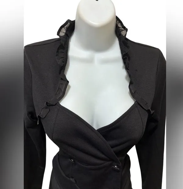 Hot Topic Black Sweetheart Double-Breasted Tiered Ruffle Jacket S Steampunk Goth - Image 2