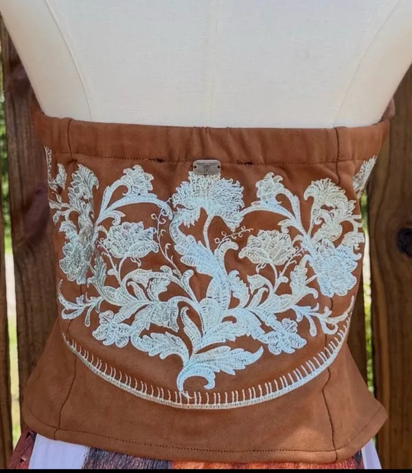Lucky and Blessed Camel Suede Floral Embroidered Western Corset Top (Size S-XL) - Image 6
