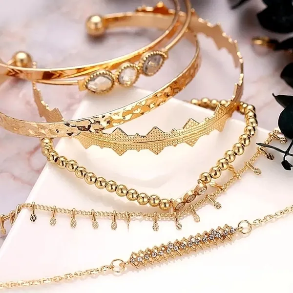 NEW Solid Gold‎ Plated 7 pc Boho Stacking Bracelet Set - Image 4