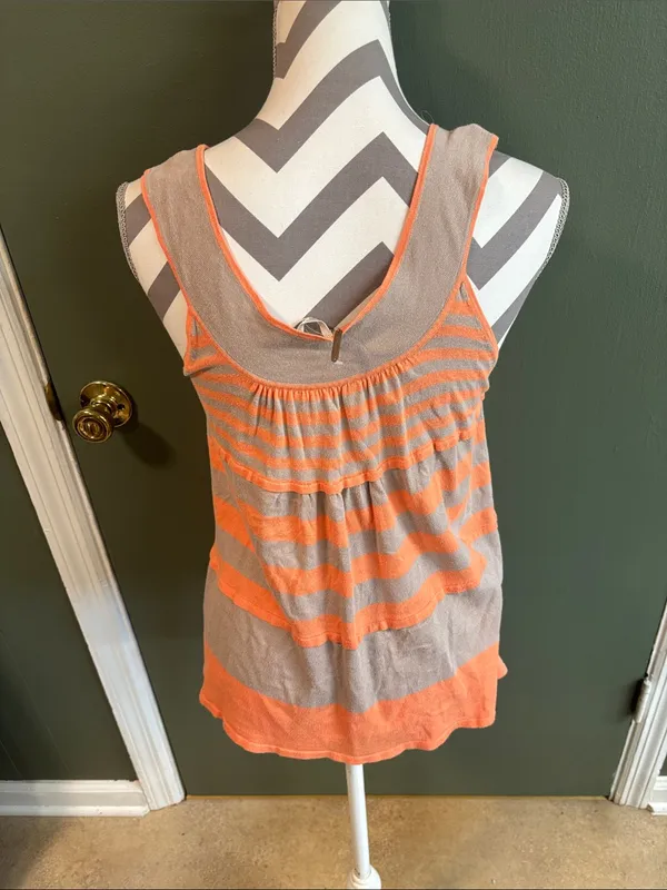 Free People Striped Sleeveless Tank — Coral/Orange and Gray - Image 2