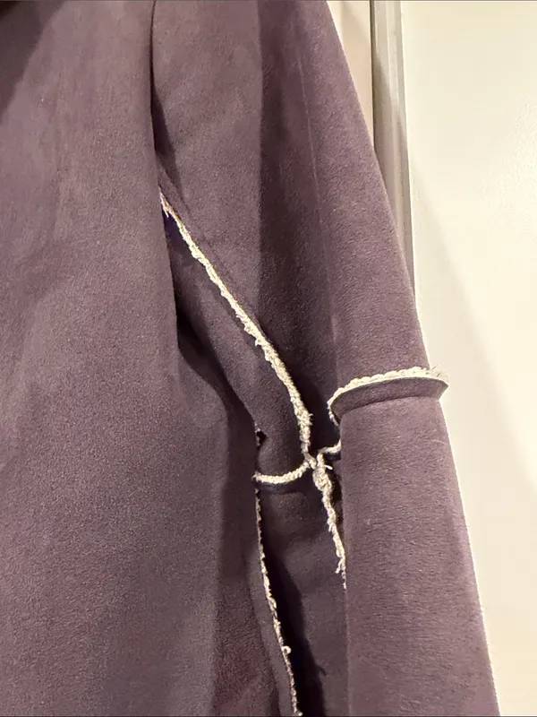 Velvet Dark Purple Sherpa-Trim Hooded jacket‎ medium - Image 3