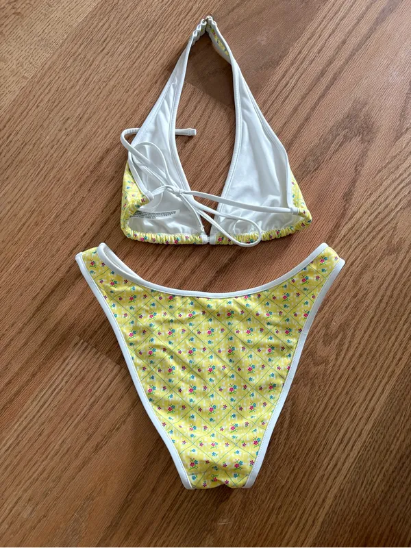 Frankie's Bikinis Yellow Floral Triangle Bikini Set - Image 4