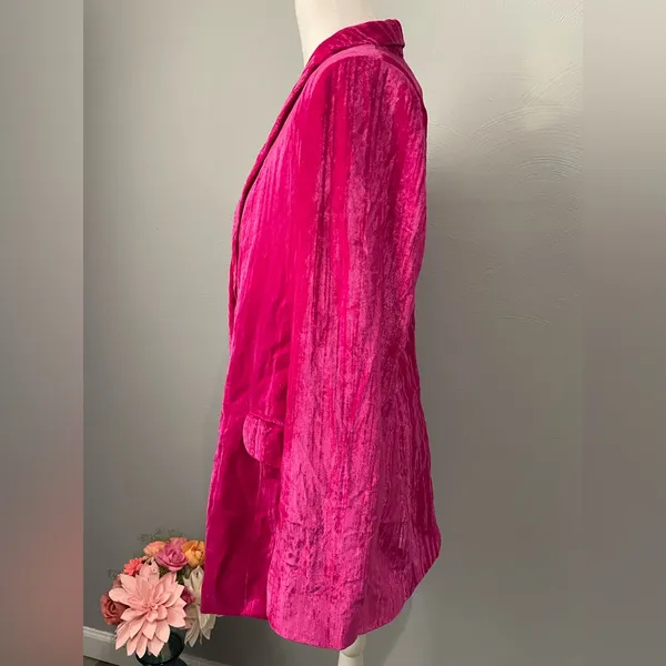 Nasty Gal Fuchsia Crushed Velvet Oversized Blazer - Pink - Image 5