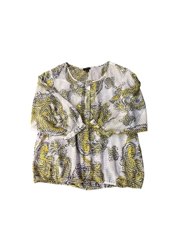 Ann Taylor Paisley Blouse Womens L Yellow Gray Sheer Used - Image 3