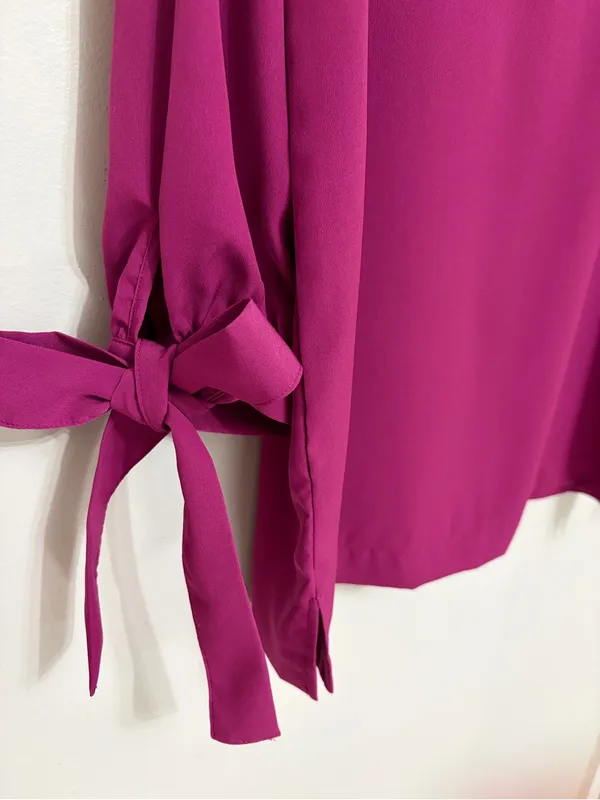 NEW Ann Taylor V-Neck Tie Sleeve Popover Blouse in Dark Pink - Size M - Image 7