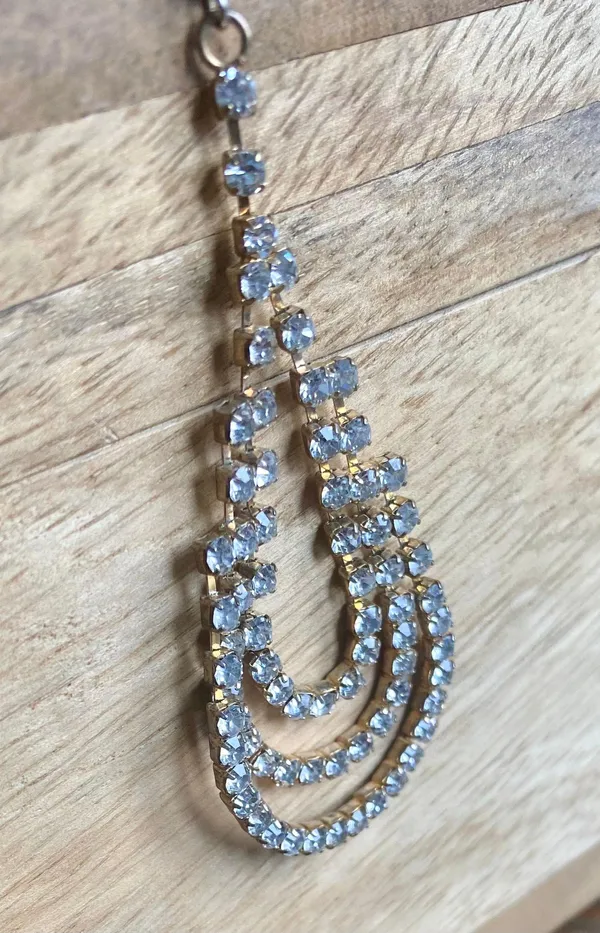 Charming Charlie Gold Strass Drop Statement Earrings - Image 4