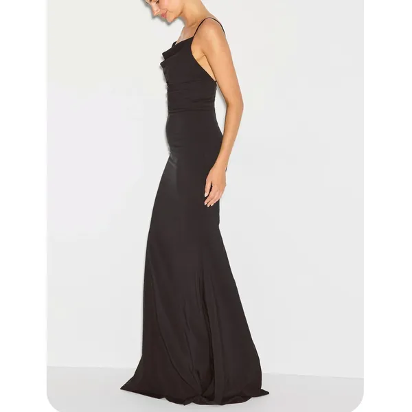 Dress The Population Black Gown MEDIUM Maxi Cowl Mermaid Formal Designer $200 - Image 2