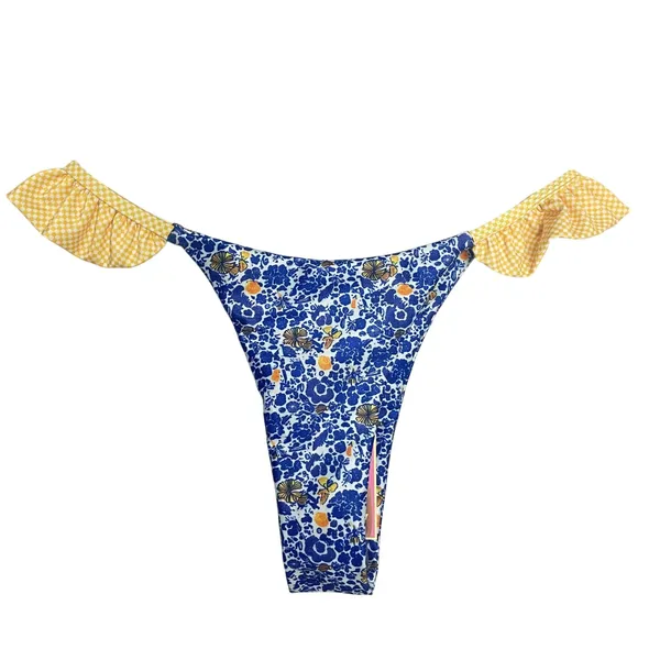 Strawberry Milk Mob Bikini Bottoms NWT Floral‎ Cora Ruffle Blue Yellow Sz Medium - Image 2