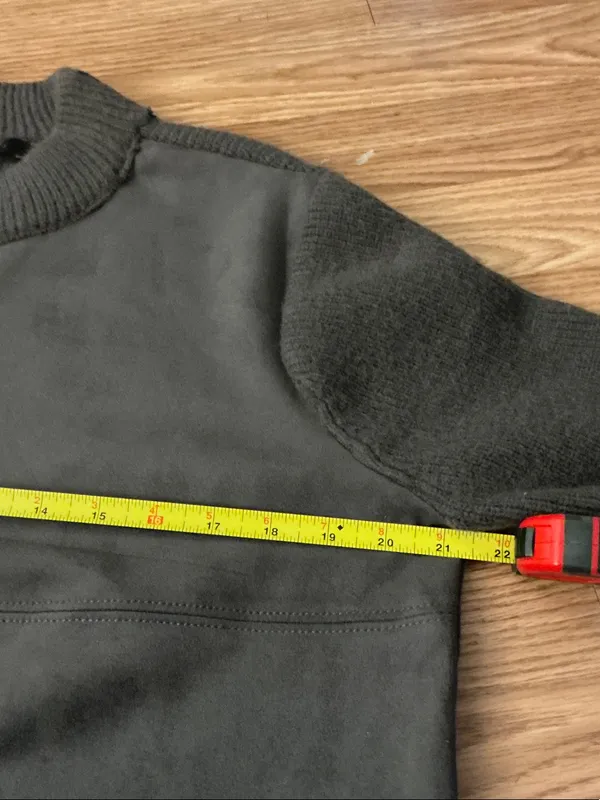 Ann Taylor Dark Gray Faux Suede-Front Crewneck Sweater Size Small - Image 6