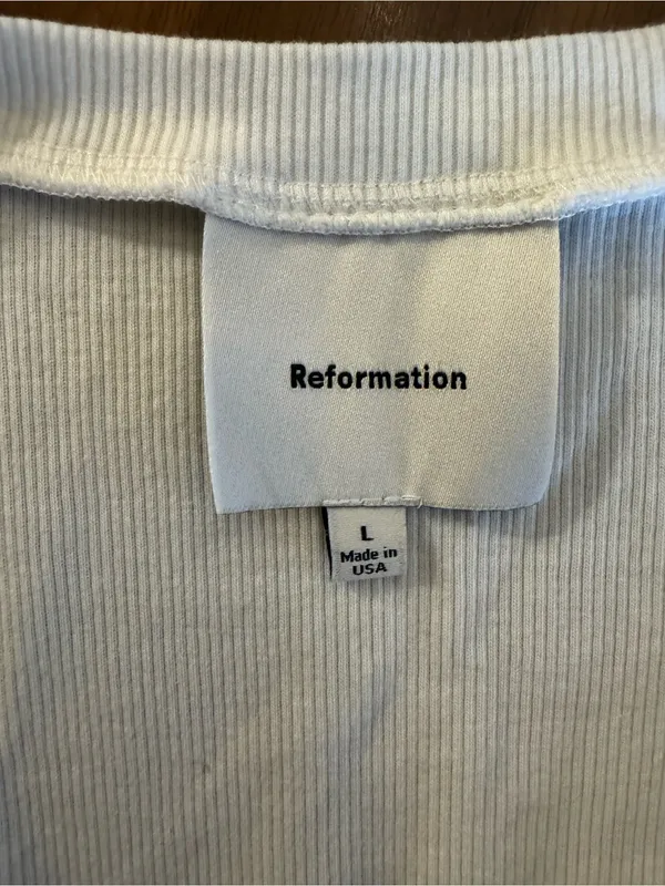 Reformation White Rib Knit Drop Waist Mini Dress Large Organic Cotton - Image 3