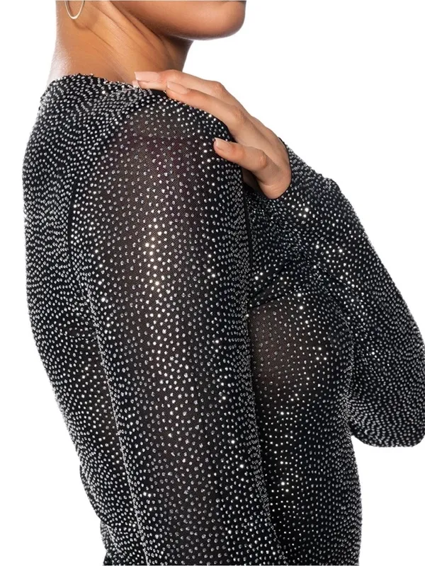 Love Tree Black Long-Sleeve Sparkle Crop Top - Image 3