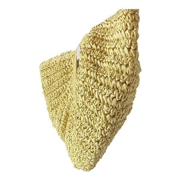 Ramla Woven Raffia Creasant Top Handle Bag Purse Tan Straw Boho Beach Vacation - Image 5