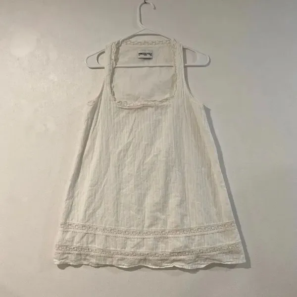 Princess Polly White Lace Trim Linen Blend Tank Top US 2 Cottagecore Boho - Image 2