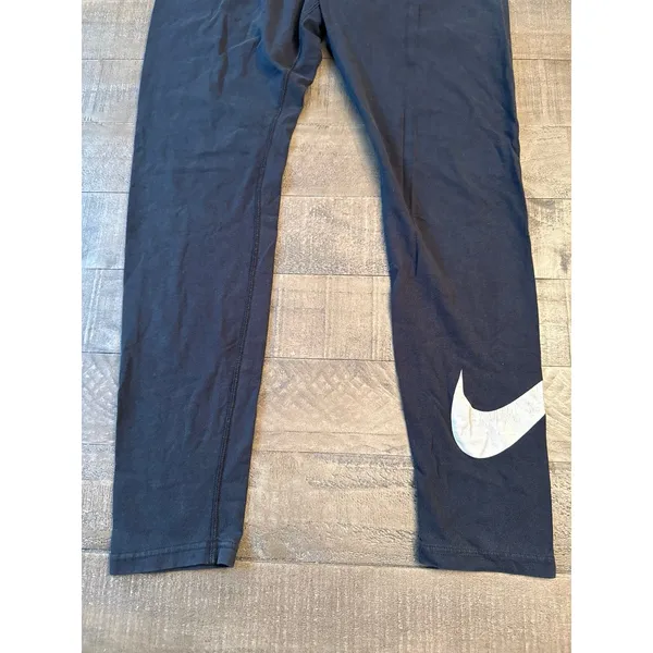 Nike Women's Black Silver Swoosh Logo Cotton Leggings Size Large - Image 3