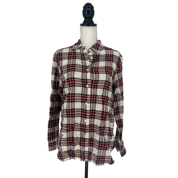 Jenni Kayne‎ Sequoia Plaid Cotton Button Down Shirt Red Cream S - Image 2