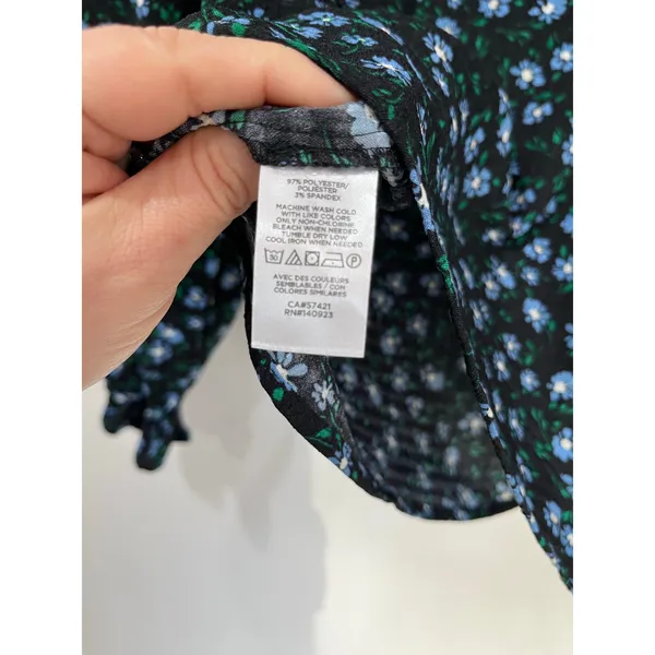 LOFT Black Blue Floral‎ Ruffle Tie Neck Blouse Romantic Cottagecore XS - Image 5