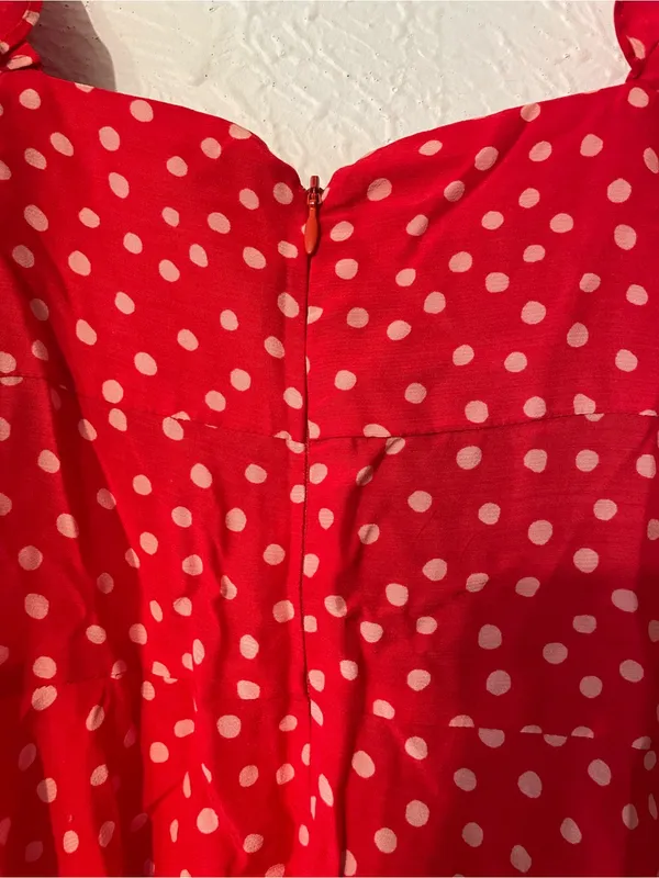 For Love & Lemons Red Buttoned Polka Dot Ruffle Mini Dress XS - Image 5