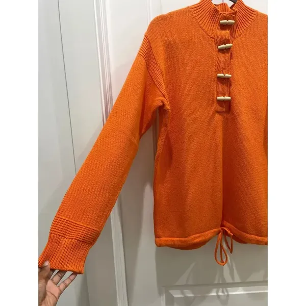 Lauren By Ralph Lauren Orange Fisherman Mock Neck Knit Sweater Sz S - Image 4