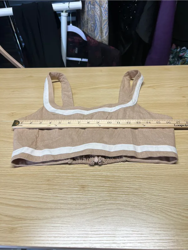7 For All Mankind Contrast Trim Linen Blend Crop Top Tan Cream M - Image 8